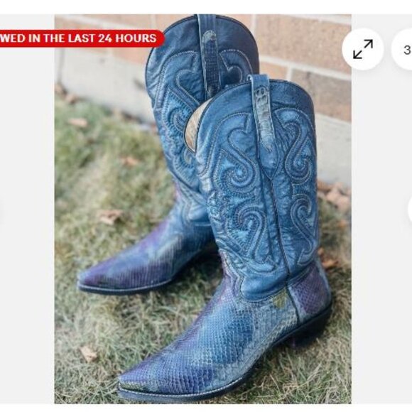Men's Corral Exotic Python Cowboy Boots Snip Toe Blue Multi Color Sz 10 EE - Picture 1 of 11